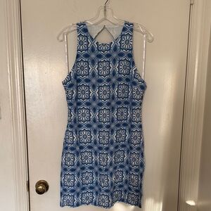 MINKPINK Catalina Blue and White Geometric Sleeveless Mini Dress Size M